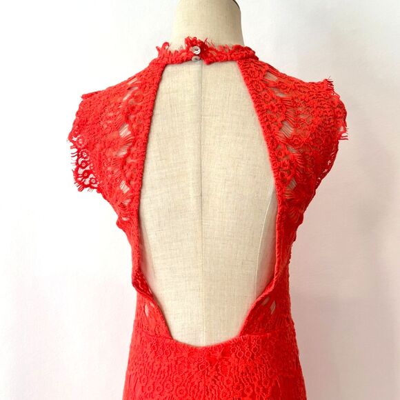 Free People Daydream Orange Coral Eyelash Lace Mini Dress Backless Small - Picture 5 of 10